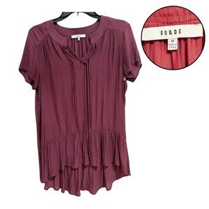 RO&DE Women's Mauve Pink Ruffle Blouse Medium Chic Casual Short Sleeve Top